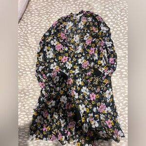 Veronica Beard Black Floral cover up Dress with Pink & Yellow Blooms